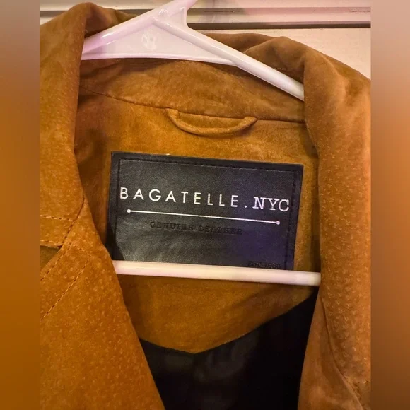 BAGATELLE NYC Camel Tan Genuine Suede Leather Motorcycle Jacket - size small - Picture 3 of 16